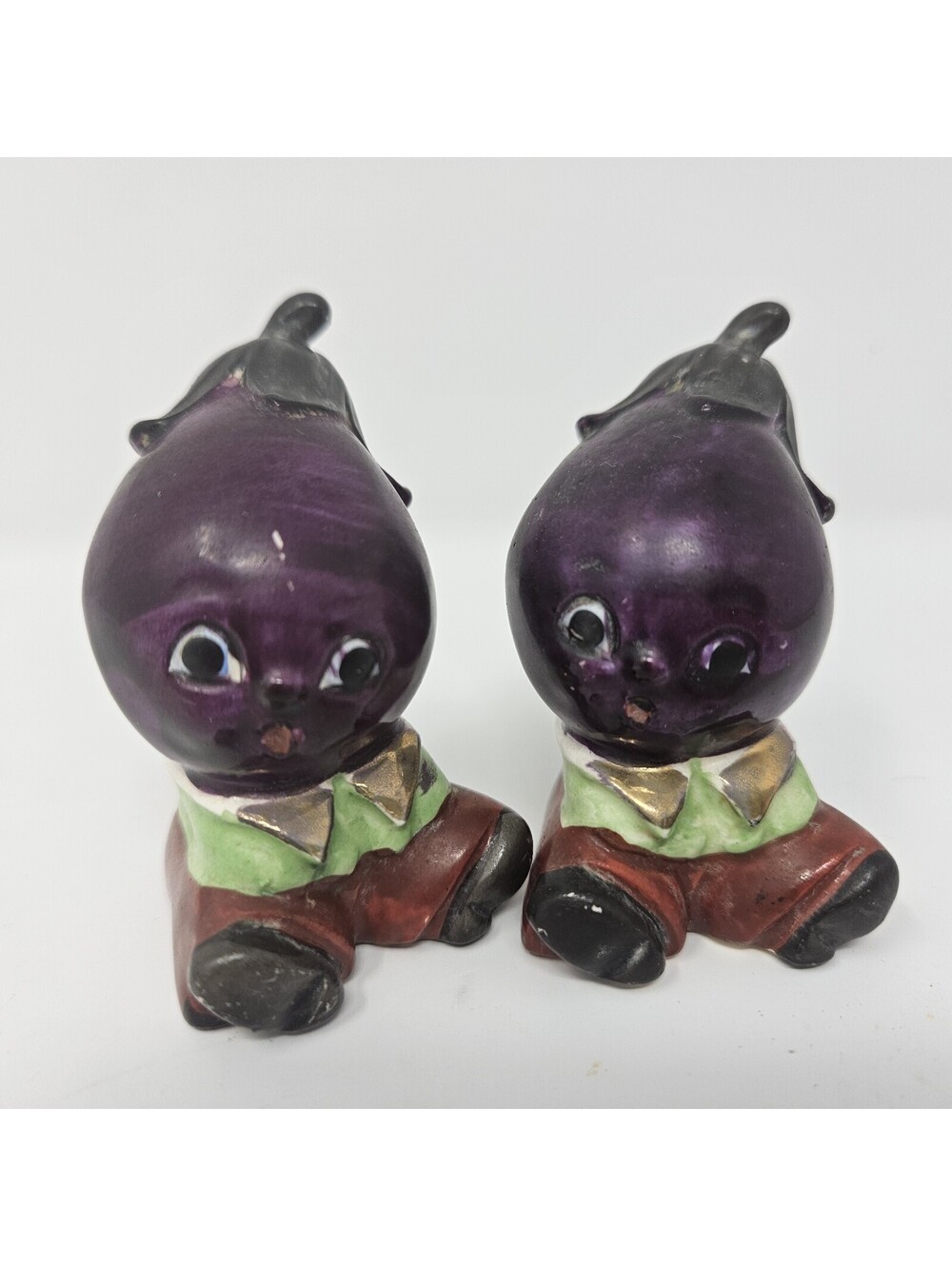 Vintage Anthropomorphic Vegetable Purple Eggplant Salt & Pepper Shakers Japan